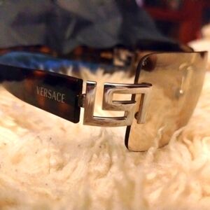 Versace Rimless Silver Greca Logo Tortoise Brown Sunglasses